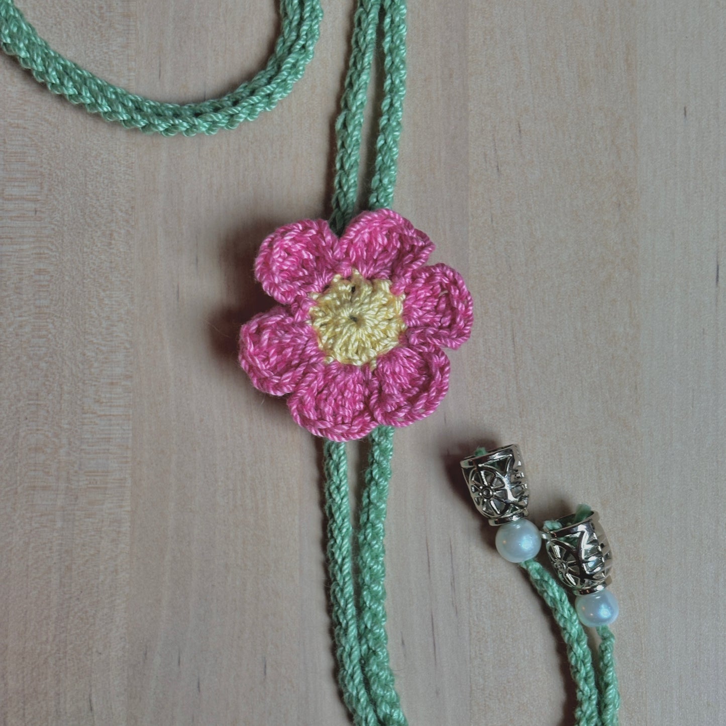 The Pink Petal Crochet Bolo Tie
