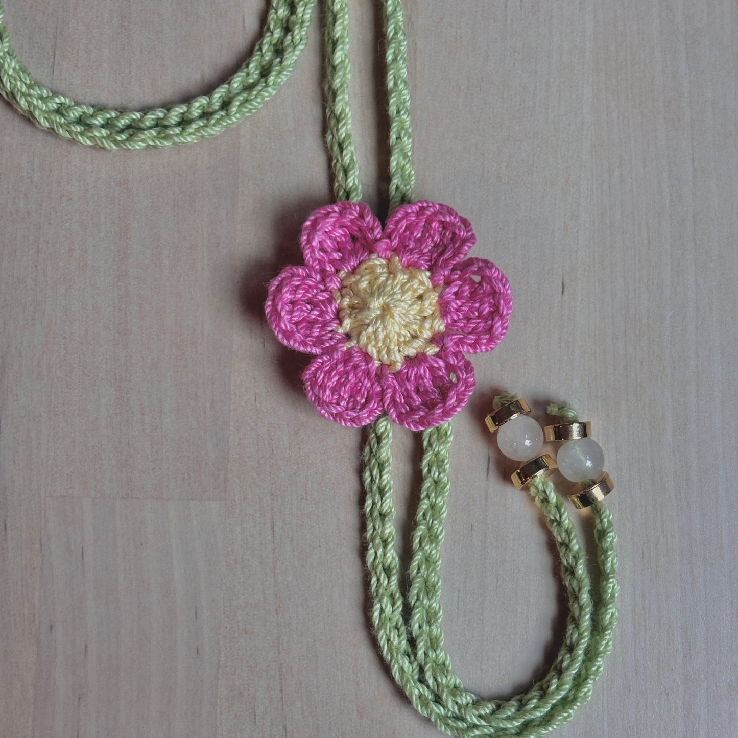The Pink Petal Crochet Bolo Tie