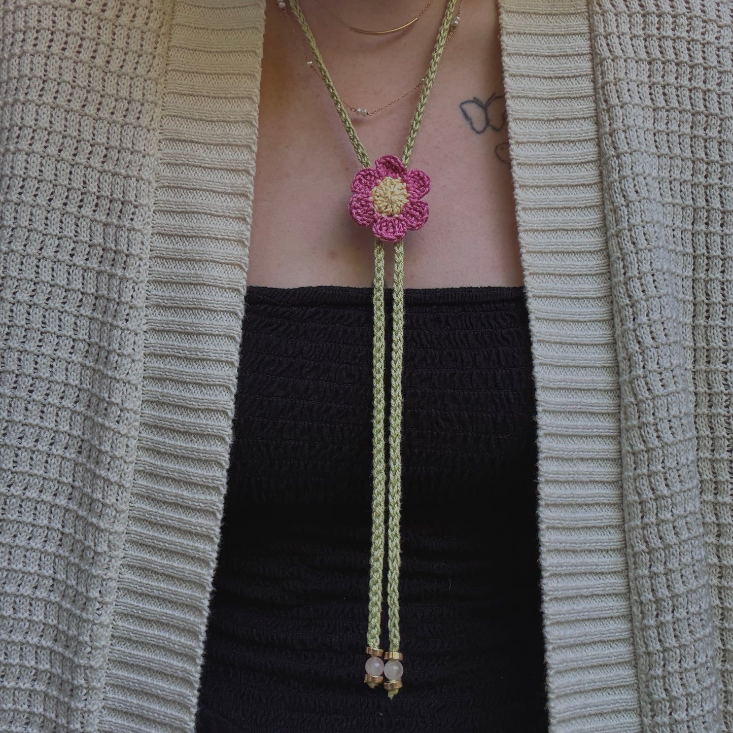 The Pink Petal Crochet Bolo Tie
