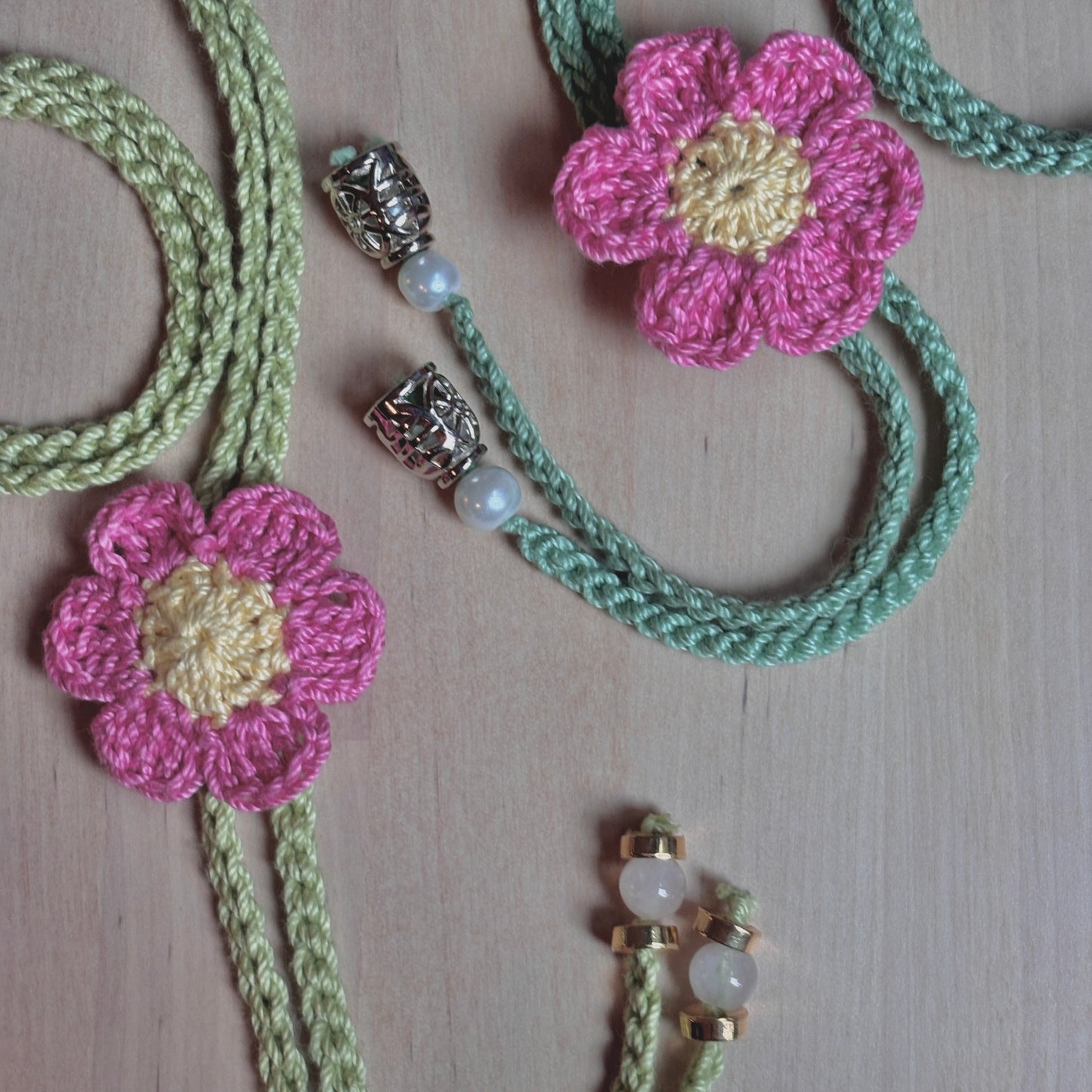 The Pink Petal Crochet Bolo Tie